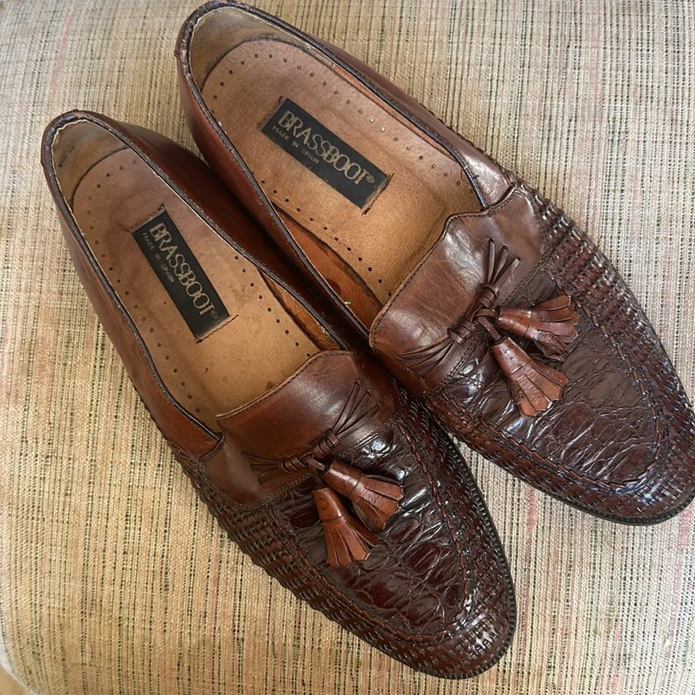 Brass Boot Mens Brown Leather Tassel Loafers Slip On Casual Shoes SZ 9